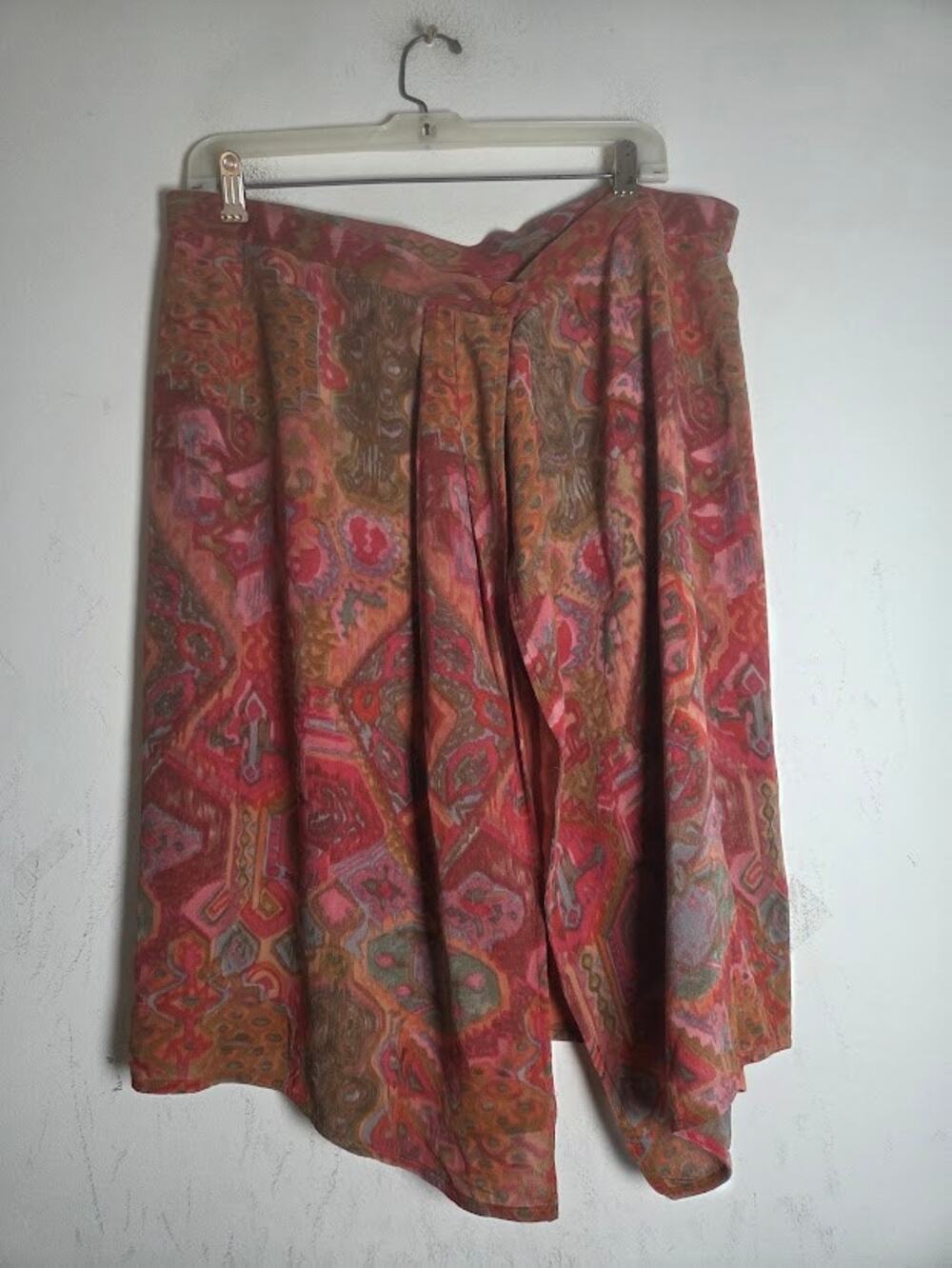 CARLISLE Y2K Dark Pink Pasley Batik Print 100% Silk Shift Skirt size 12/Large